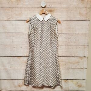 Tory Burch Cream and Blue Sleeveless Peter Pan Collar Dress